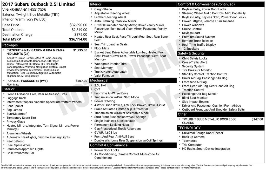 2017 Subaru Outback Limited