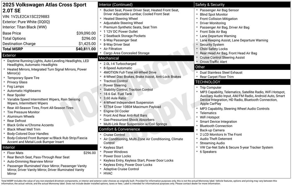 Used 2025 White Volkswagen 2.0T SE image 9