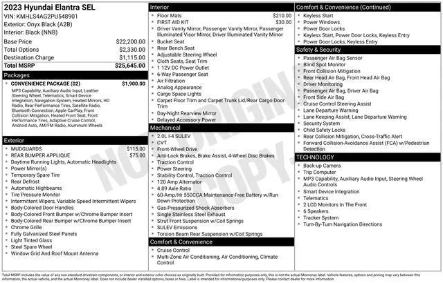 Used 2023 Black Hyundai SEL image 1