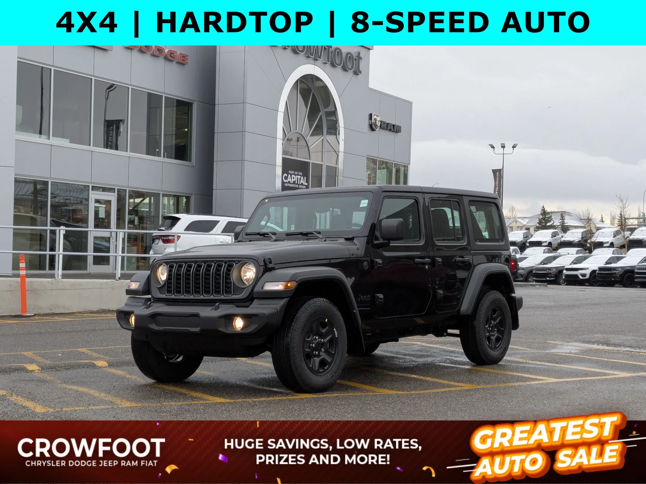 New 2026 Black Jeep Sport - - Black 3-Pc Hard Top - 8-Spd Auto - 12.3 Uconnect 5 - Dana M200 Rear Axle & More! image 1