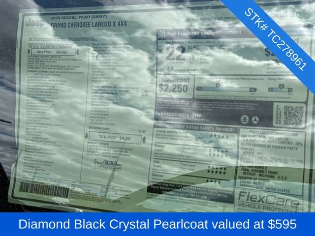 New 2026 Diamond Black Crystal Pearlcoat Jeep Laredo X image 4