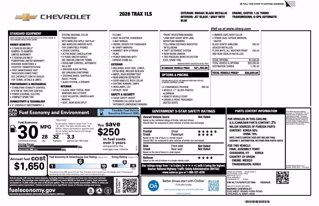 New 2026 Mosaic Black Metallic Chevrolet LS image 2