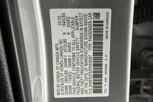 Certified Used 2023 Lunar Silver Metallic Honda 2.0L 4D SPORT image 74