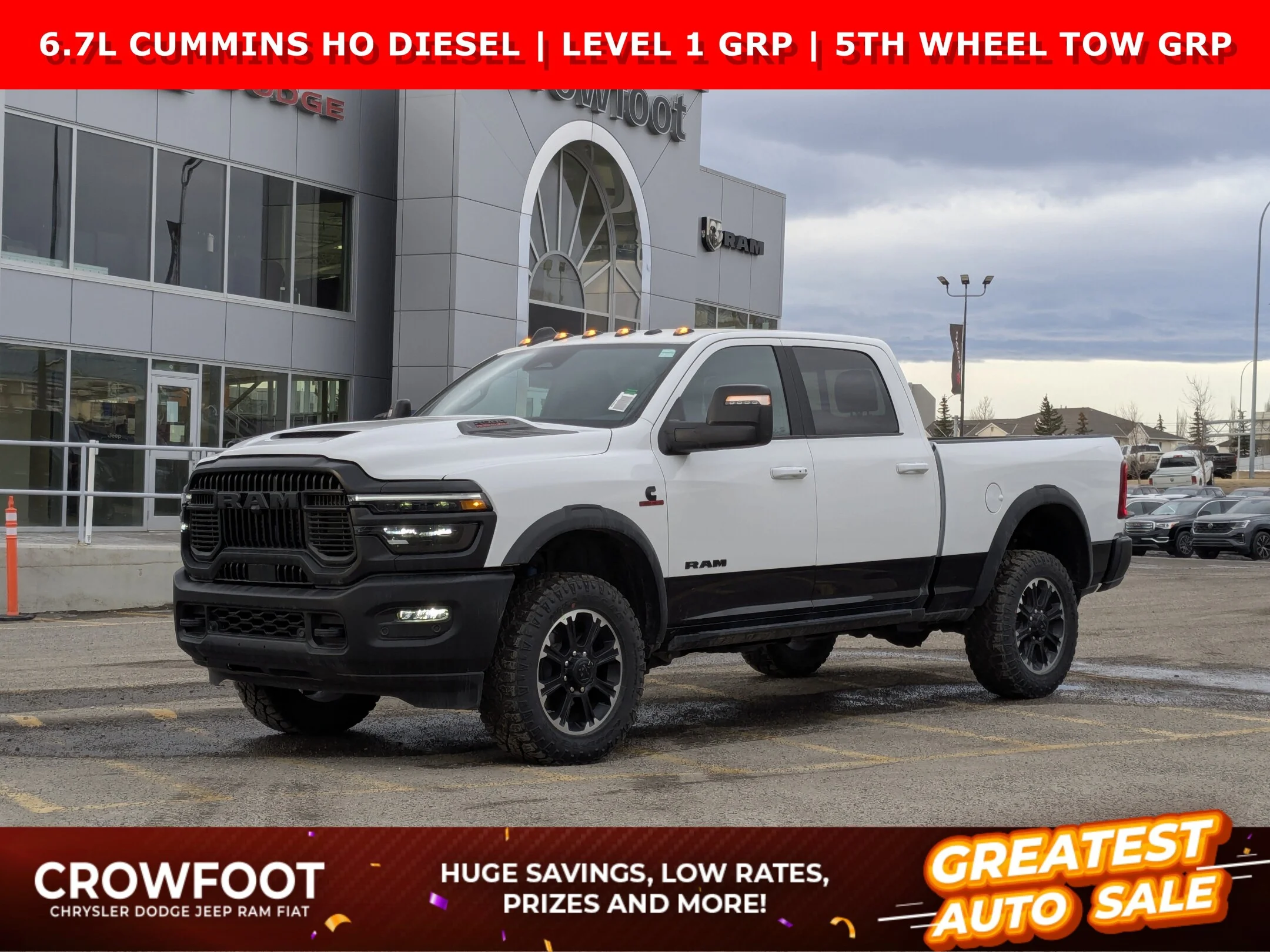 New 2026 White RAM Rebel - - Level 1 Grp - 5th Wheel/Gooseneck Prep - Ventilated Leather Seats - Alpine Audio & More! image 1