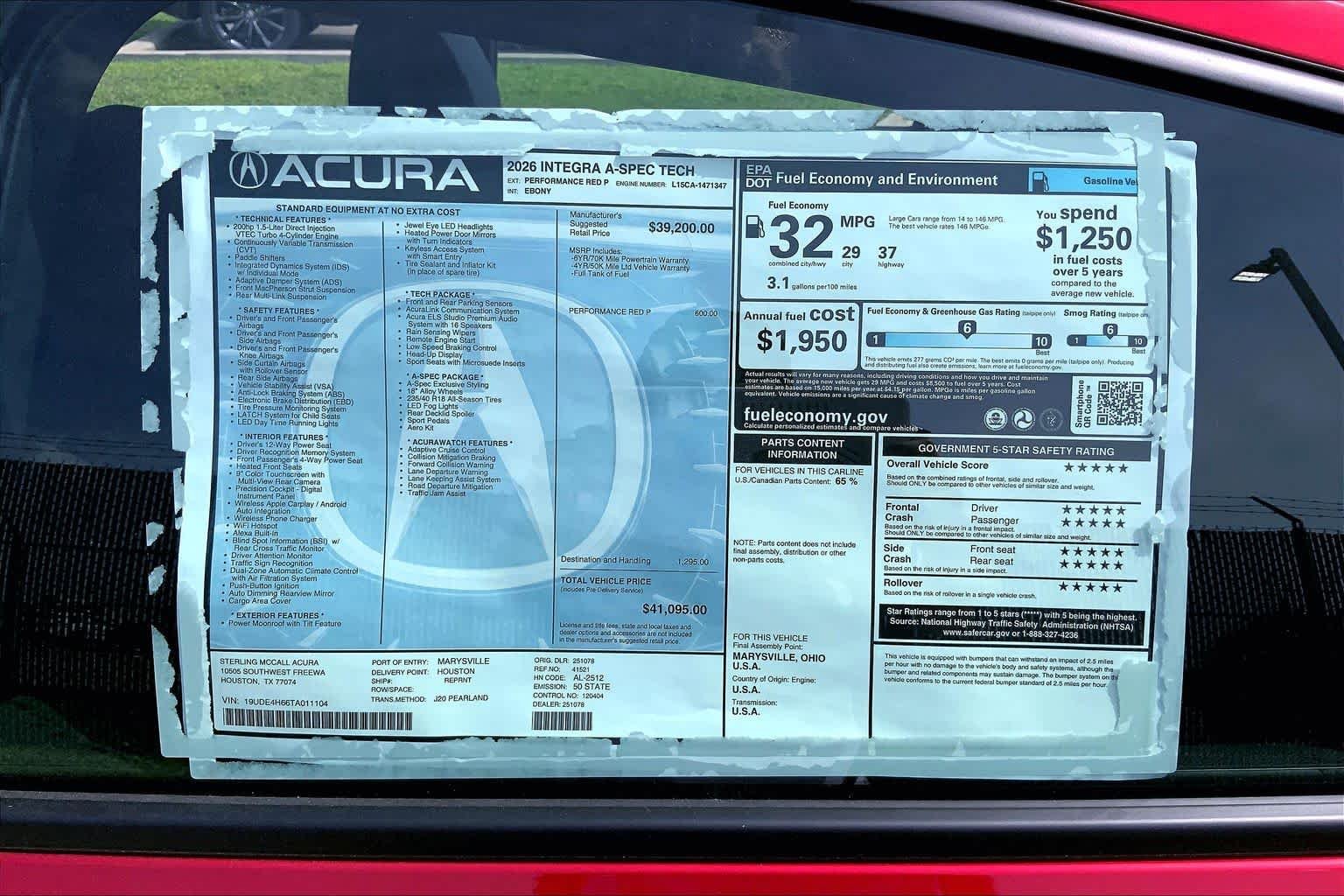 New 2026 Performance Red Pearl Acura w/A-Spec Technology Package image 22