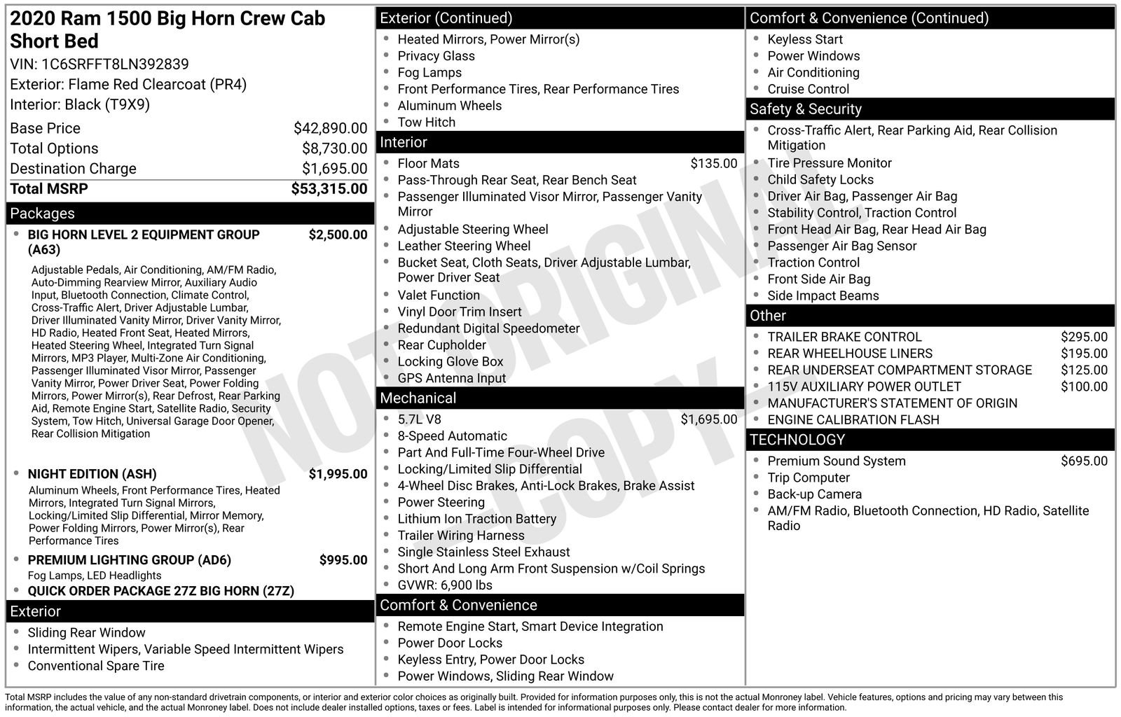 Used 2020 RAM Ram 1500 Pickup Big Horn/Lone Star with VIN 1C6SRFFT8LN392839 for sale in Brainerd, Minnesota