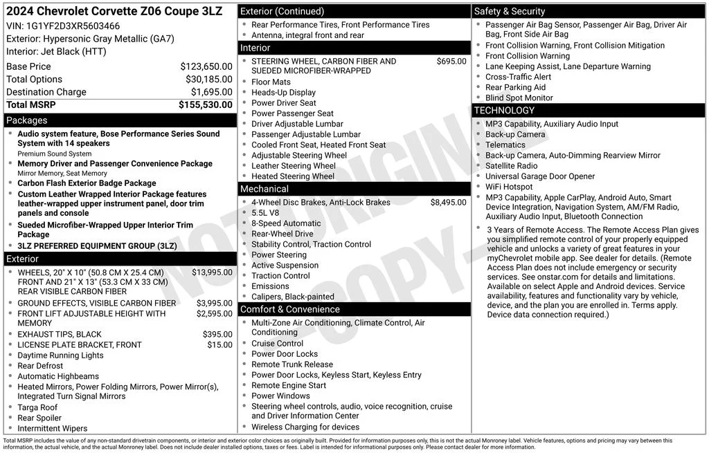 Used 2024 Gray Chevrolet Z06 image 2