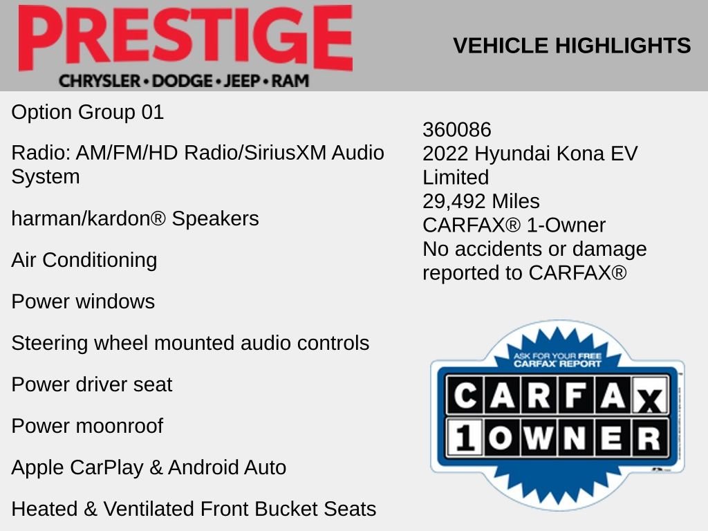 Used 2022 Hyundai Kona EV Limited with VIN KM8K53AGXNU158817 for sale in Las Vegas, NV