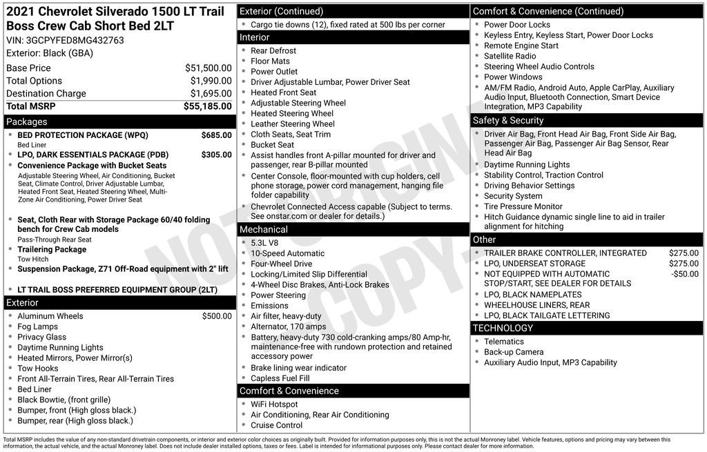 Used 2021 BLACK Chevrolet LT Trail Boss image 6