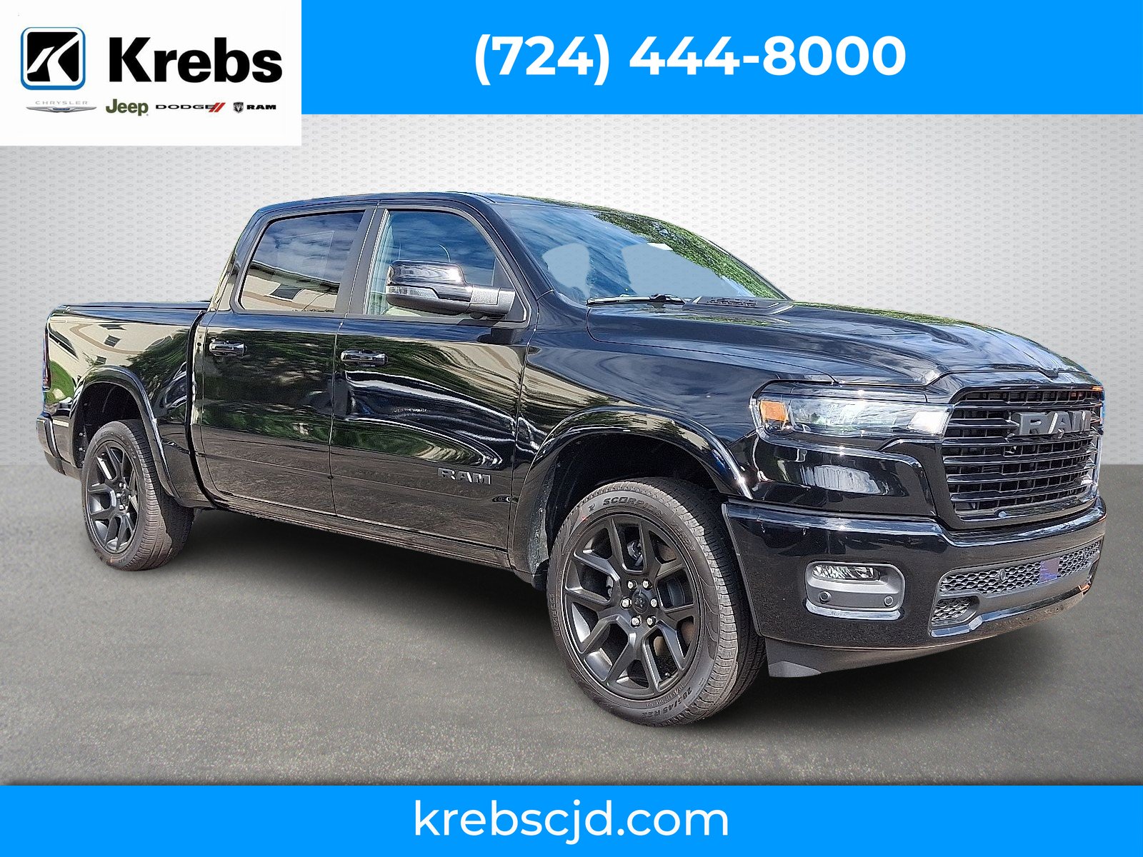 New 2026 Diamond Black Crystal Pearl-Coat Exterior Paint RAM Laramie Crew Cab 4x4 5