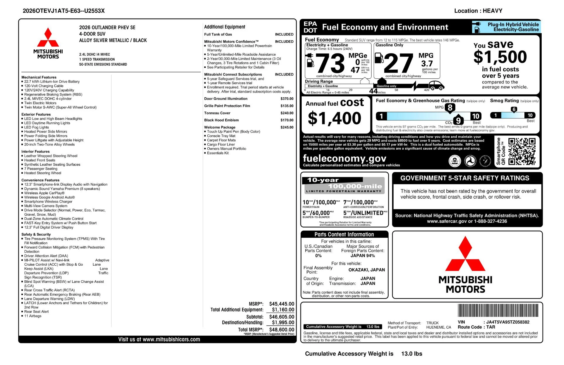 New 2026 Alloy Silver Metallic Mitsubishi SE S-AWC image 11