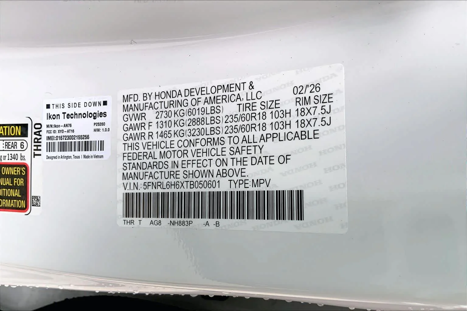 New 2026 Platinum White Pearl Honda EX-L image 12