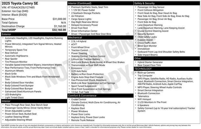 Used 2025 White Toyota SE image 7