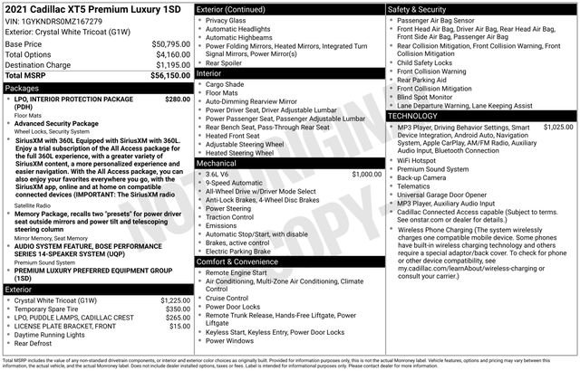 Used 2021 Crystal White Cadillac Premium Luxury image 1