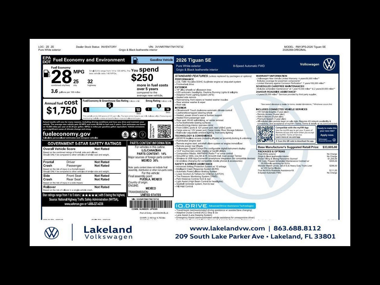 New 2026 Pure White Volkswagen SE image 1