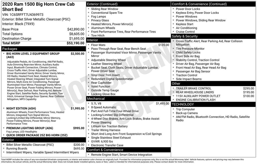 Used 2020 RAM Ram 1500 Pickup Big Horn/Lone Star with VIN 1C6SRFFT7LN369973 for sale in Elk River, Minnesota