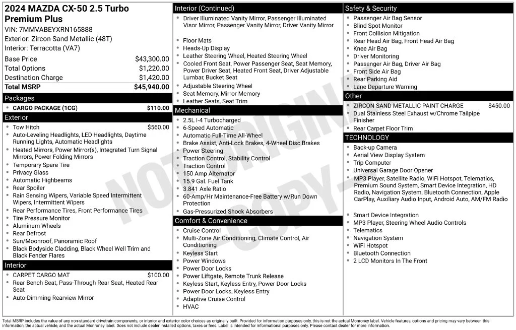 Certified Used 2024 Beige/tan Mazda 2.5 Turbo Premium Plus Package image 31