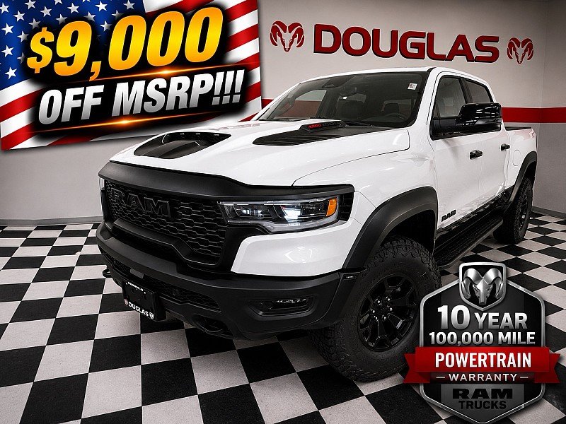 New 2026 Bright White Clear-Coat Exterior Paint RAM RHO 4x4 Crew Cab 5