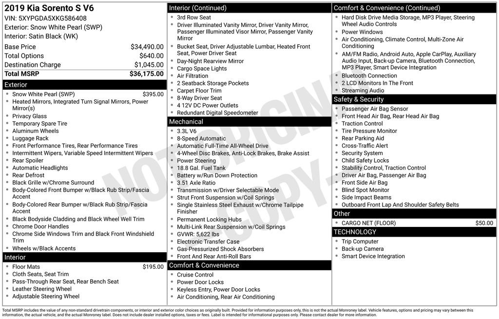 Used 2019 Kia Sorento S with VIN 5XYPGDA5XKG586408 for sale in Port Orchard, WA