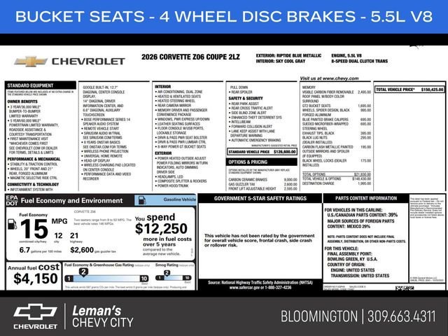 New 2026 Chevrolet Corvette Z06 2LZ Coupe in Bloomington #CV9642