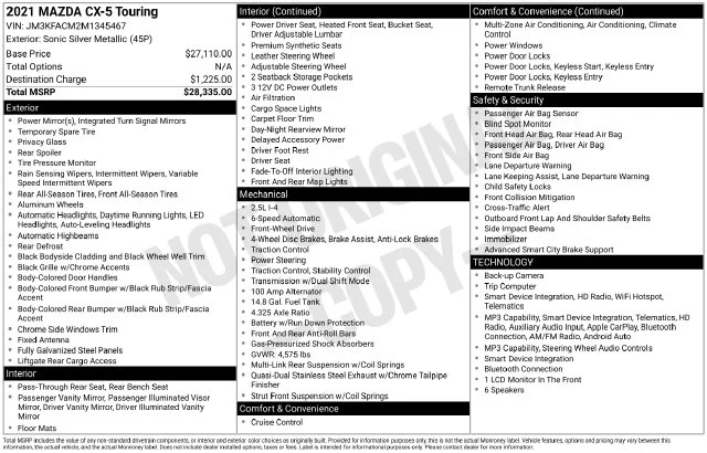 Used 2021 Sonic Silver Metallic Mazda Touring image 21