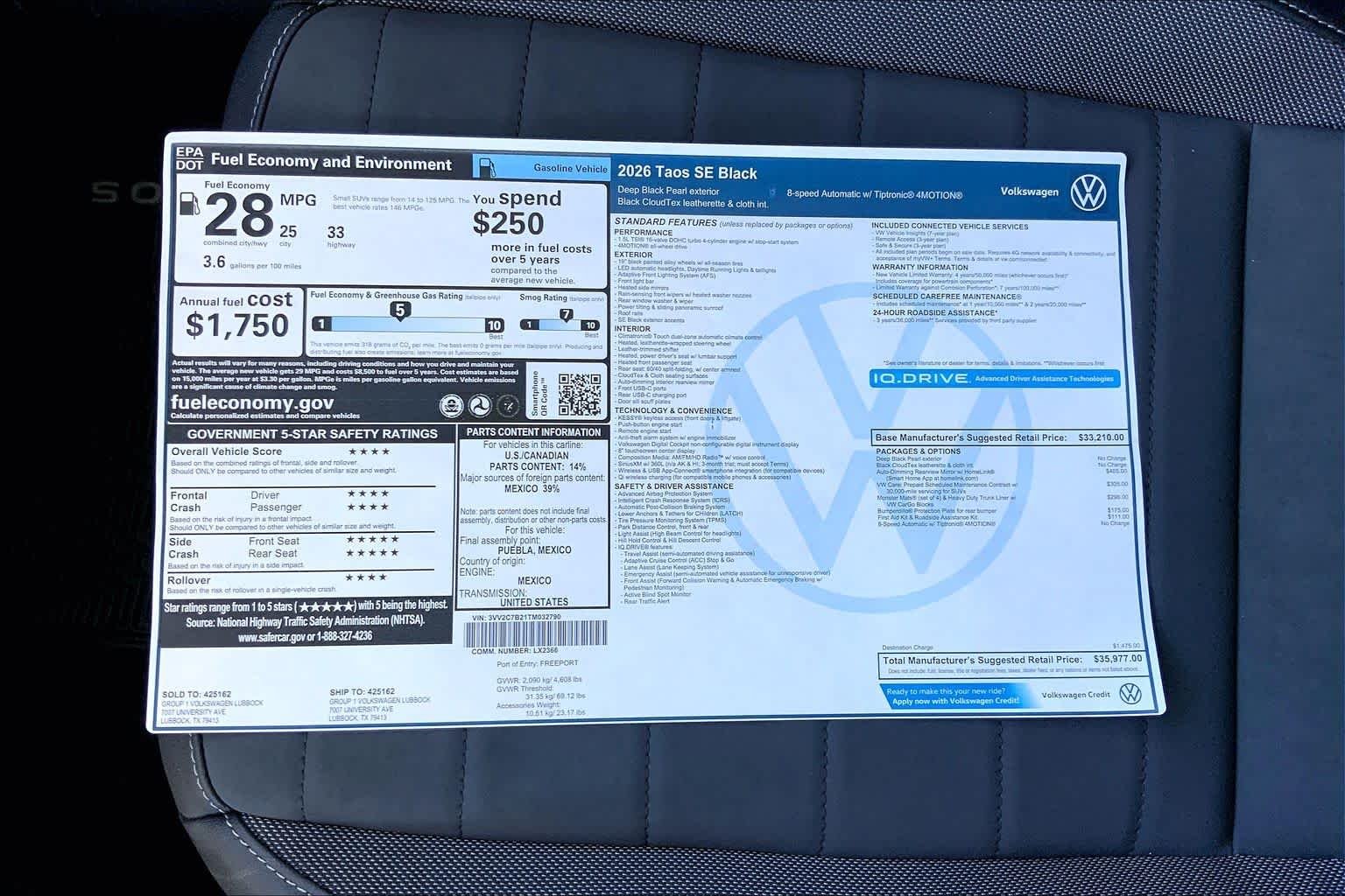 New 2026 Deep Black Pearl Volkswagen SE Black image 22