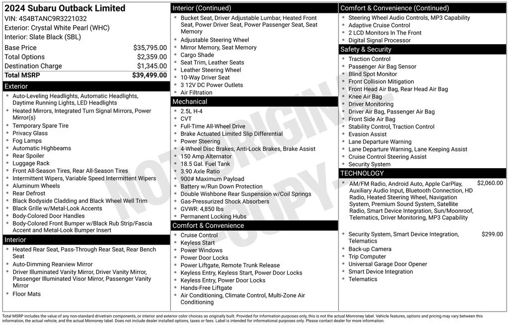 Certified Used 2024 White Subaru Limited image 7