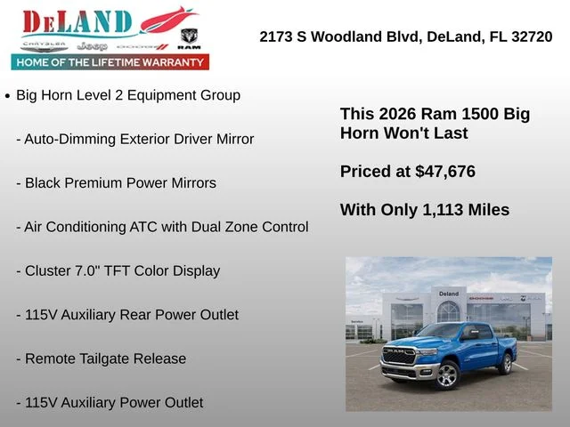 New 2026 Hydro Blue Pearl-Coat Exterior Paint RAM Big Horn/Lone Star image 12