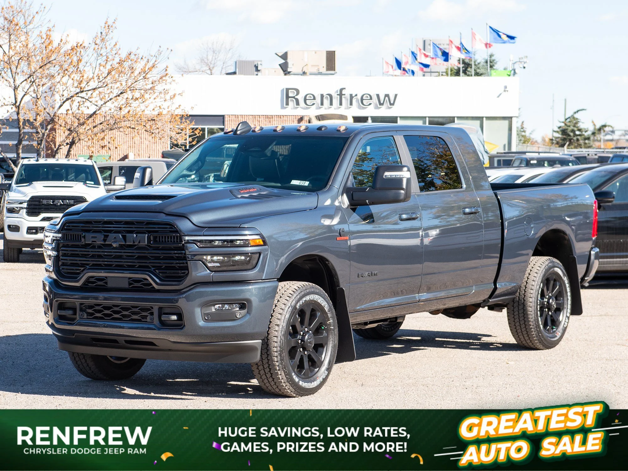 New 2027 Blue RAM Laramie Night* Mega Cab 4x4, Sunroof, Heated Leather, 5th Wheel Prep image 1