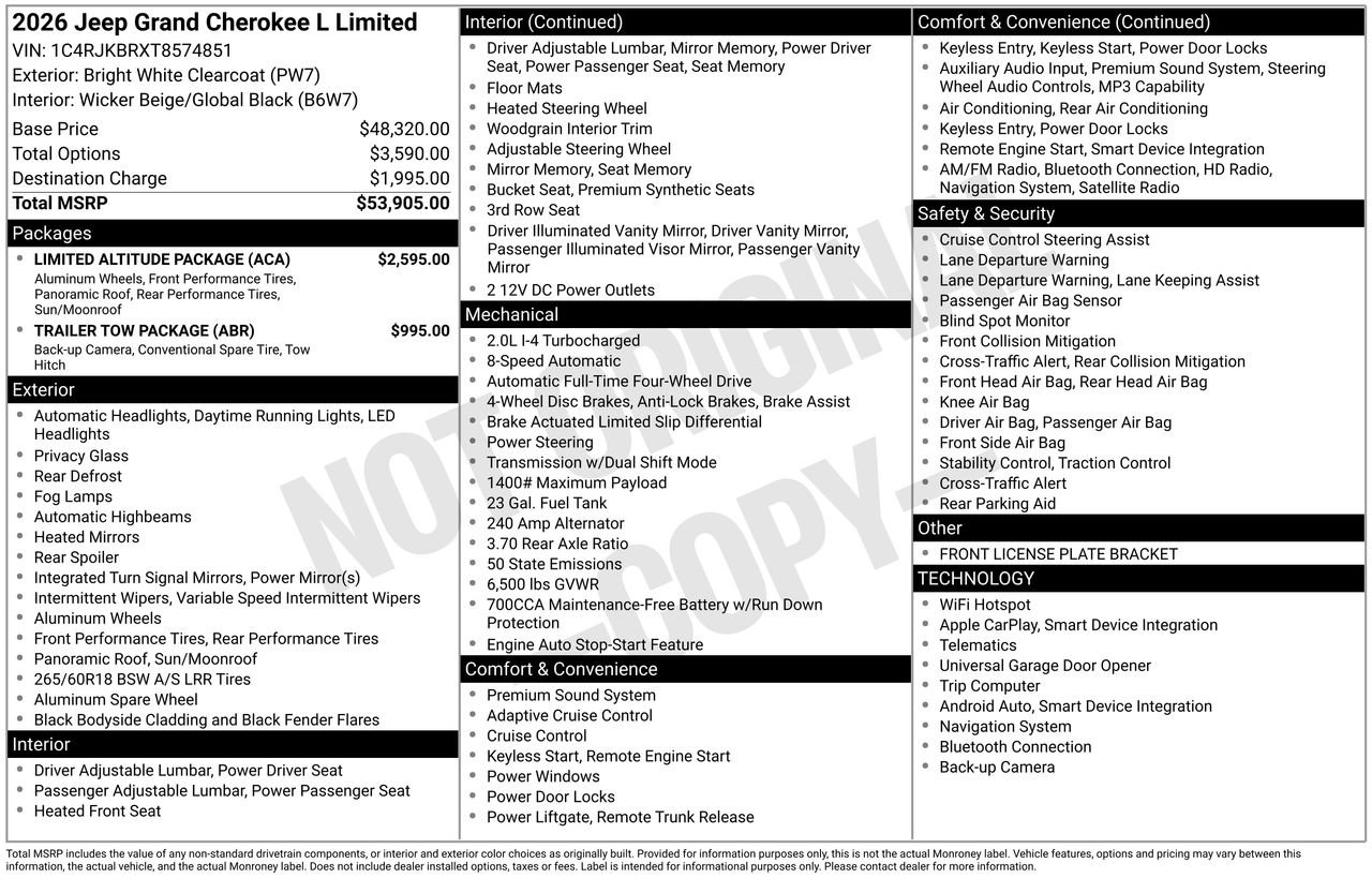 New 2026 Bright White Clear-Coat Exterior Paint Jeep Limited image 26