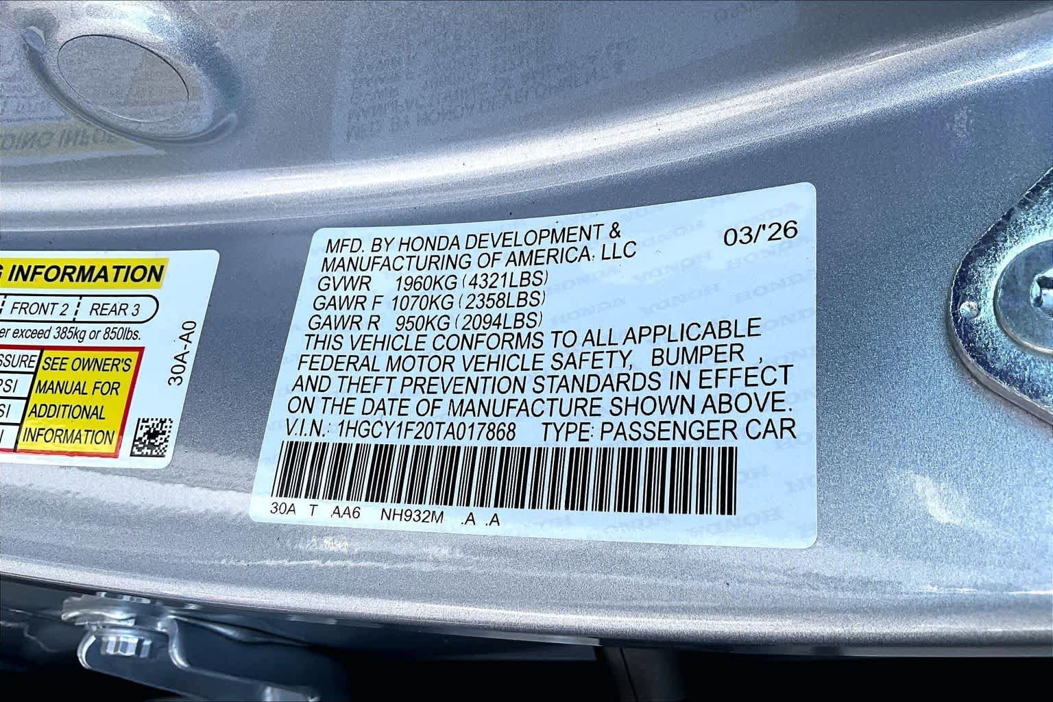 New 2026 Solar Silver Metallic Honda LX image 21