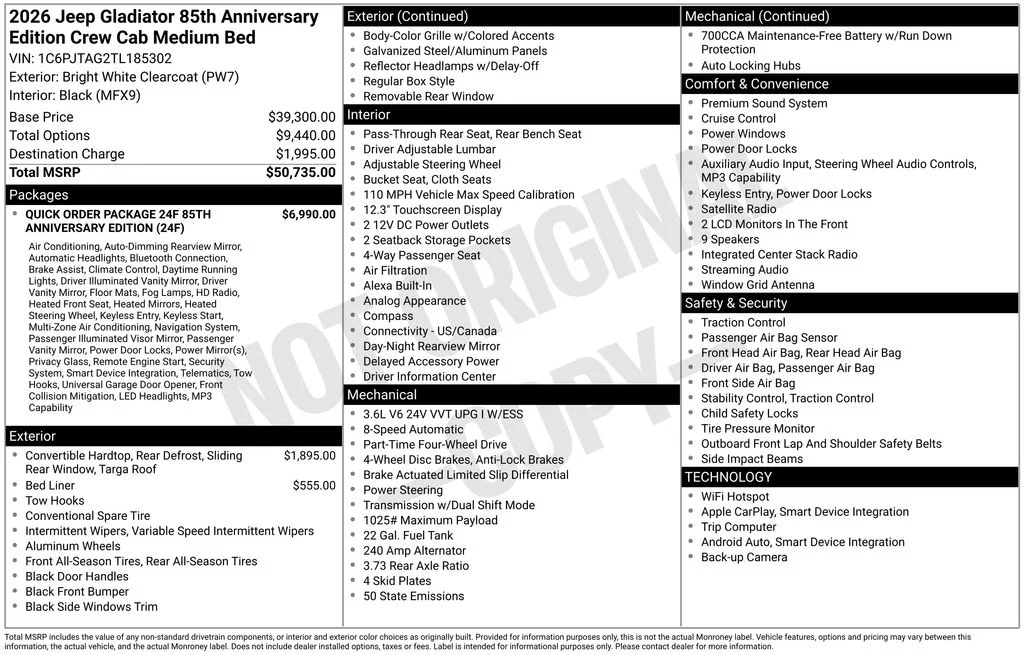 New 2026 Bright White Clear-Coat Exterior Paint Jeep 85th Anniversary Edition image 6