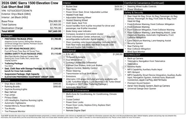 New 2026 Onyx Black GMC Elevation image 28