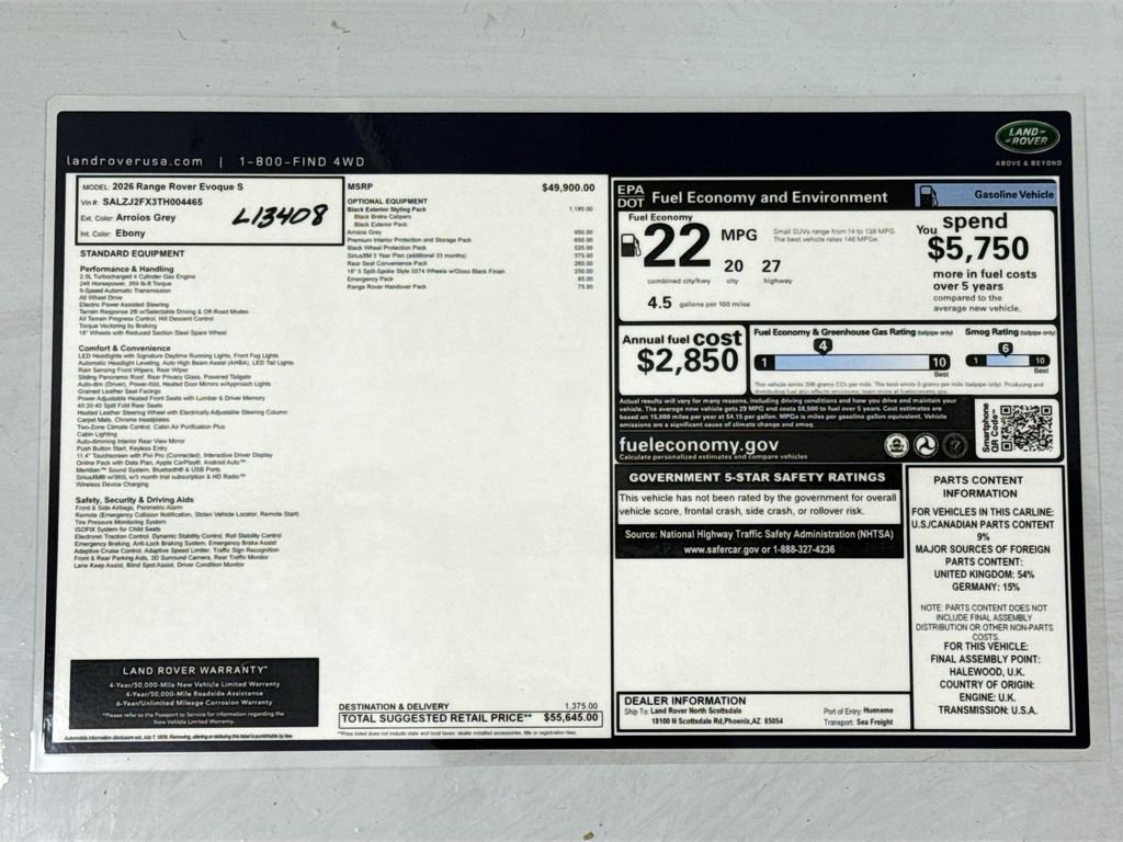 New 2026 Arroios Grey Metallic Land Rover S image 9