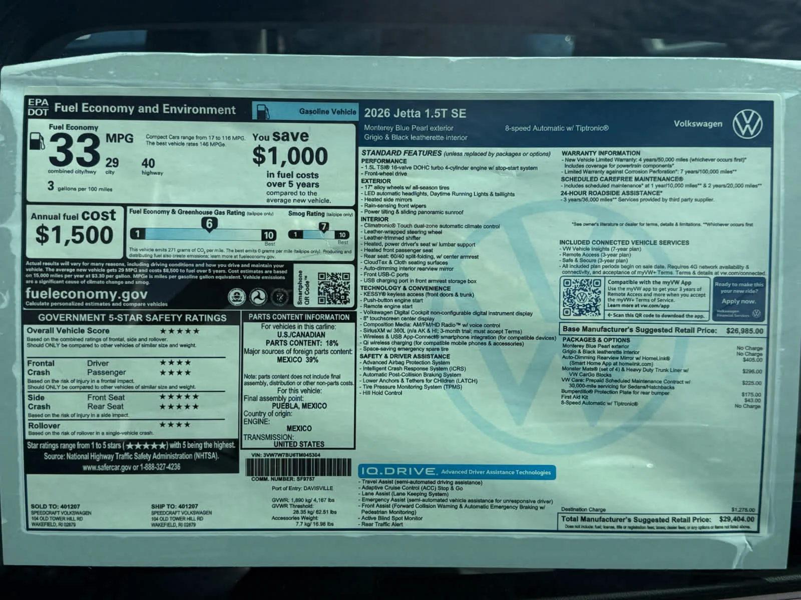 New 2026 Monterey Blue Pearl Volkswagen SE image 28