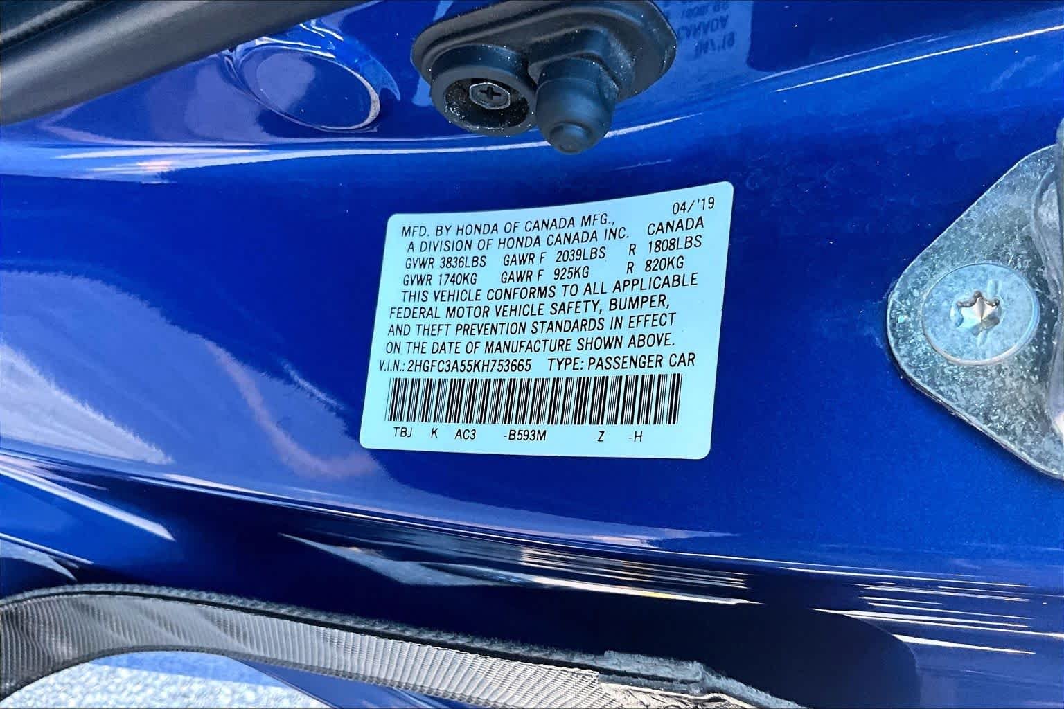 Used 2019 Aegean Blue Metallic Honda  image 29