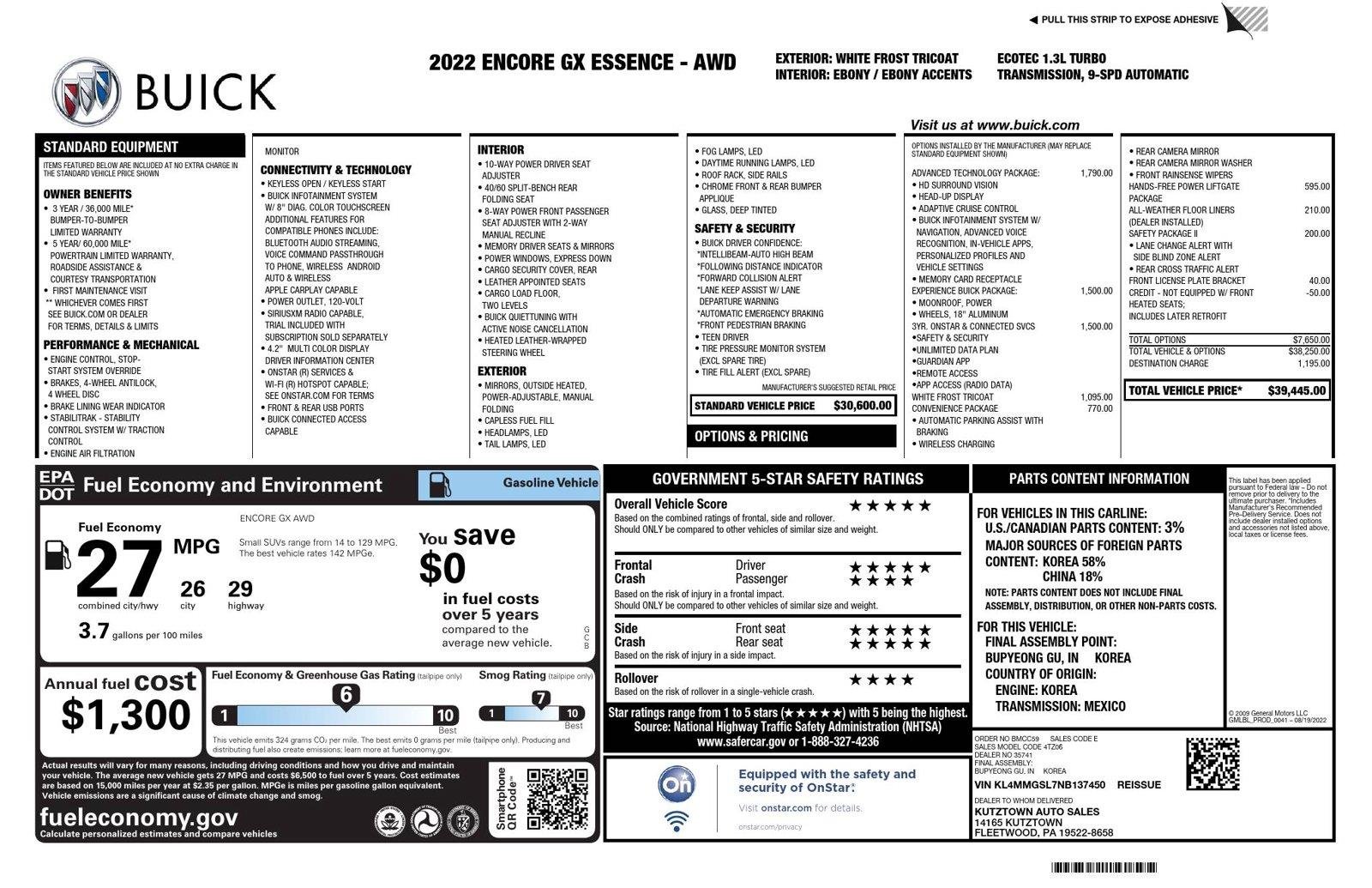 Used 2022 White Frost Tricoat Buick Essence image 24