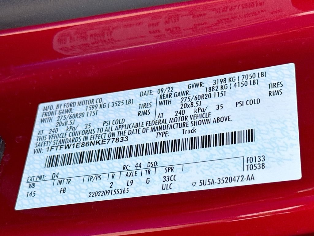 Used 2022 RAPID RED MET TINTED CC Ford XLT image 32