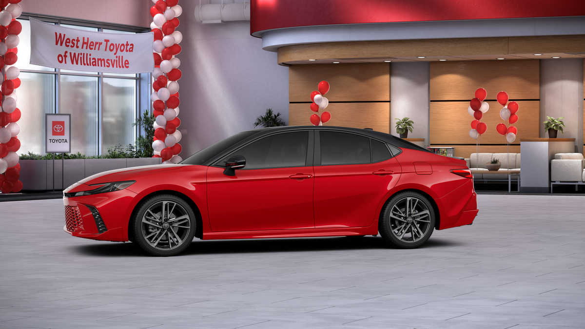 New 2026 Supersonic Red with Midnight Black Metallic roof Toyota XSE image 3