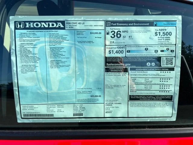 New 2026 Rallye Red Honda LX image 30