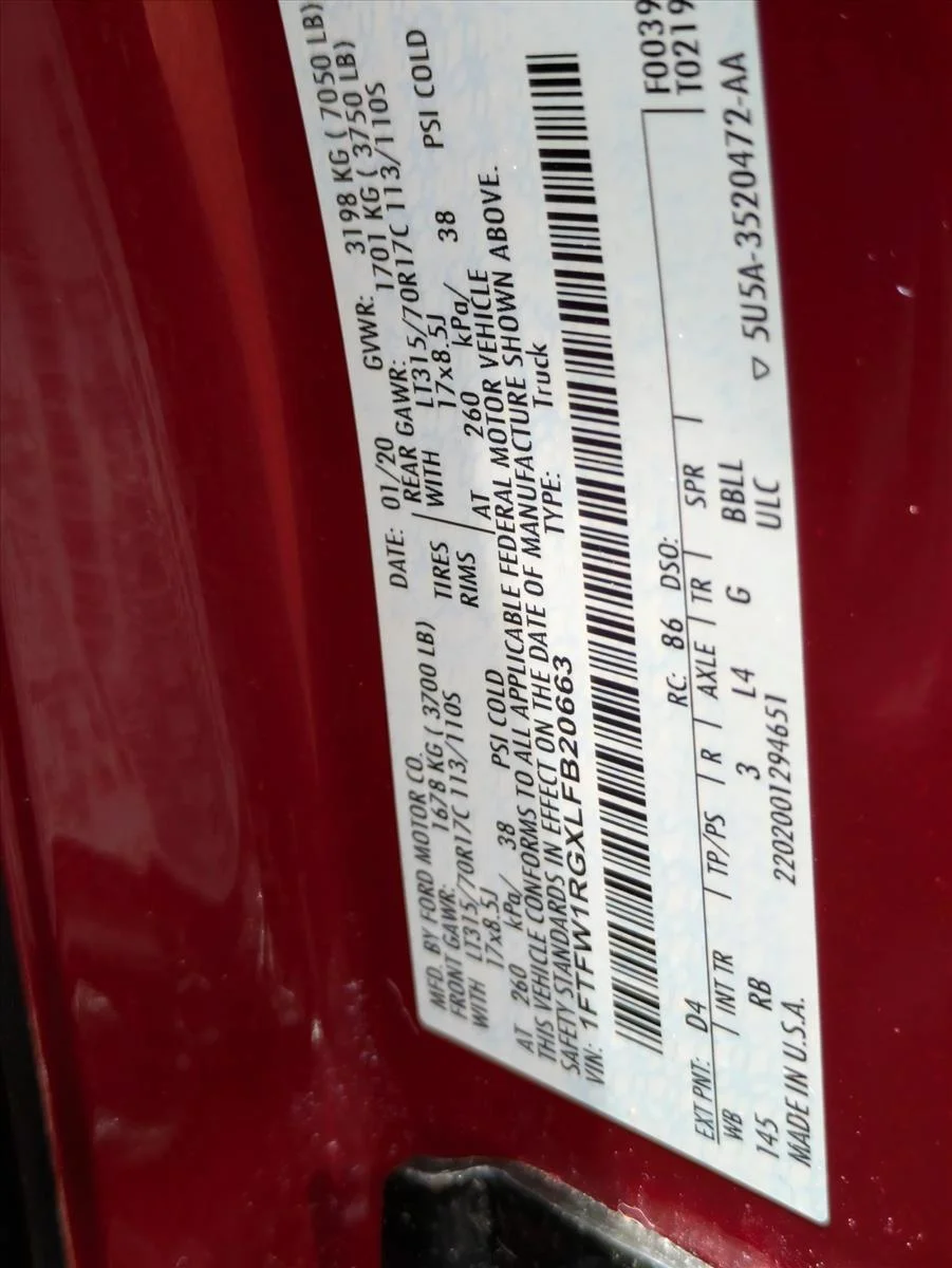 Used 2020 Rapid Red Metallic Tinted Clearcoat Ford Raptor image 24