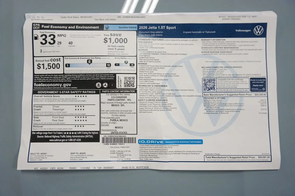 New 2026 Monument Gray Volkswagen 1.5T Sport image 29