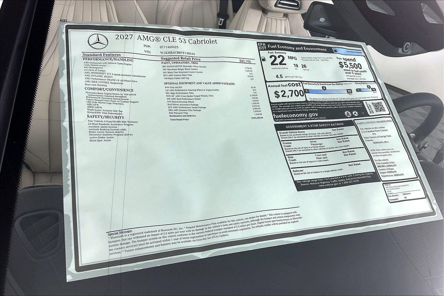 New 2027 MANUFAKTUR Moonlight White Metallic Mercedes-Benz AMG® CLE 53 4MATIC+ Cabriolet image 26