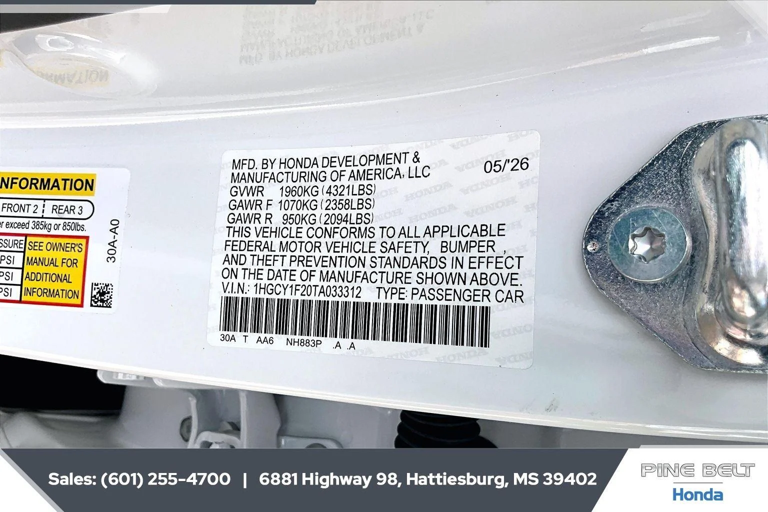 New 2026 Platinum White Pearl Honda LX image 11