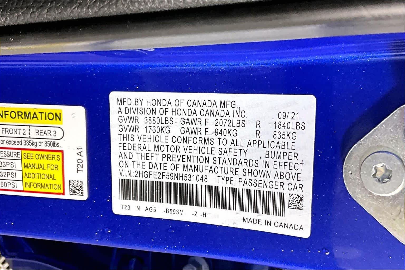 Used 2022 Aegean Blue Metallic Honda Sport image 32