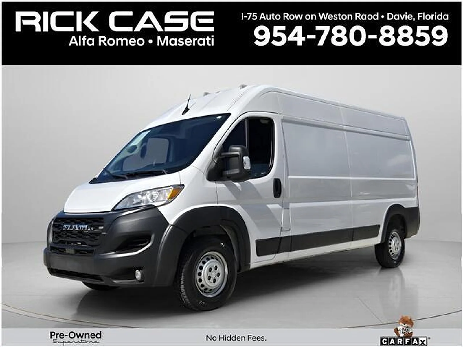 Used 2024 Bright White Clearcoat Ram Cargo Van Tradesman High Roof 159" WB w/Pass Seat image 1