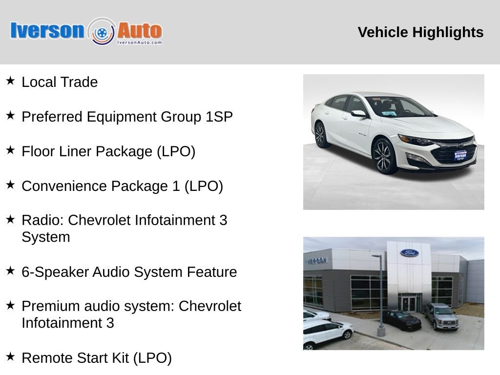 Used 2021 Chevrolet Malibu RS with VIN 1G1ZG5ST1MF013830 for sale in Huron, SD