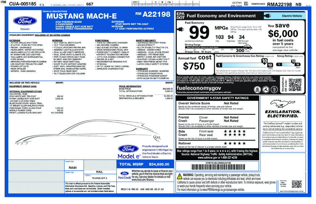 Used 2024 Ford Mustang Mach-E Premium AWD with VIN 3FMTK3SU3RMA22198 for sale in Buena Park, CA