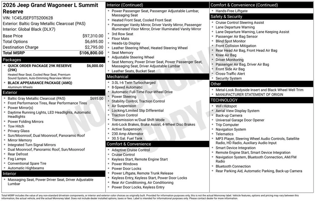 New 2026 Baltic-Gray Metallic Clear-Coat Exterior Paint Jeep Summit Reserve image 6