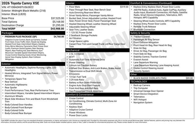 New 2026 Midnight Black Metallic Toyota  XSE AWD image 32